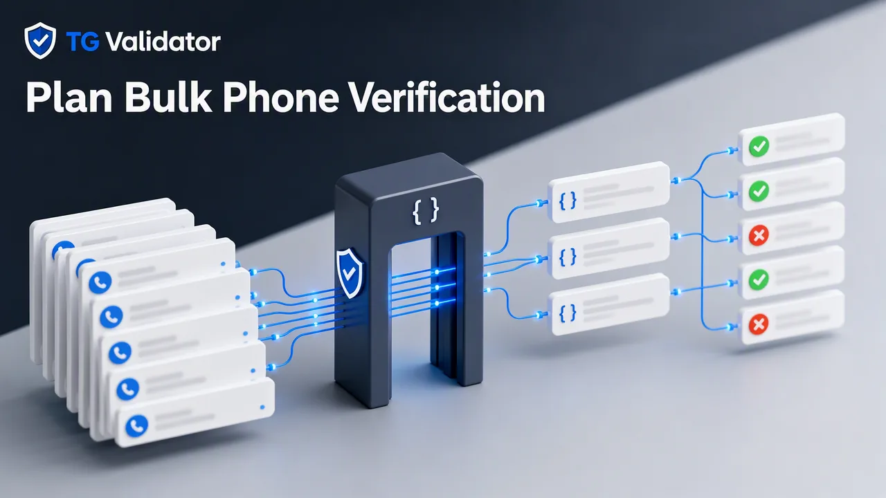 TG Validator workflow illustration for Plan a Bulk Phone Verification API Workflow