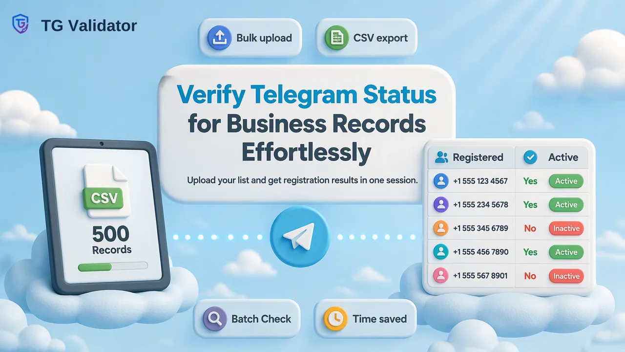 TG Validator workflow illustration for How to Check If a Number Has Telegram Without Saving It to Your Contacts